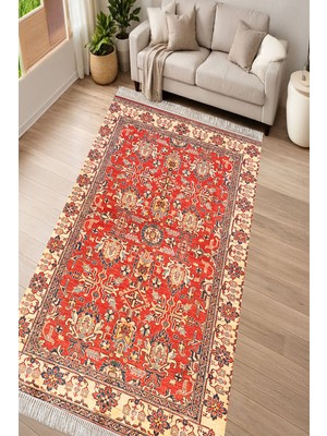 Alanur Home Alanur Kaymaz Yıkanabilir Dijital Baskılı Salon Halısı Yıldız Deri Saçaklı Otantik E6005 Renkli