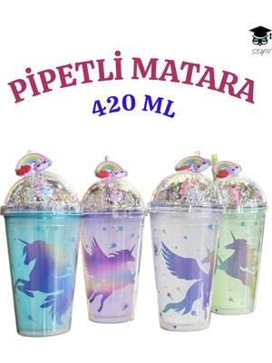 1 Adet Desenli Plastik Pipetli Bardak 420ML Karma Renk Yollanmaktadır