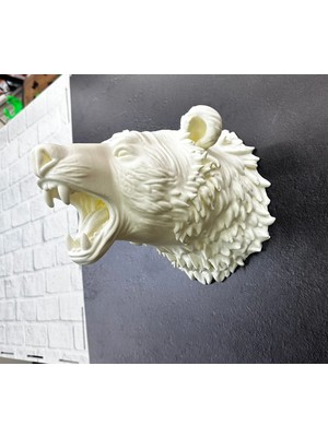 xirshop Beyaz Renk 3D Ayı Başı Duvar Dekoru