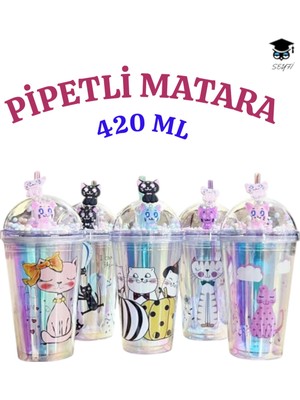 1 Adet Desenli Plastik Pipetli Bardak 420ML Karma Renk Yollanmaktadır