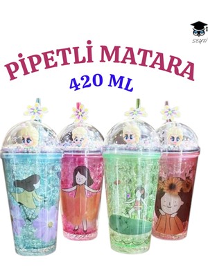 1 Adet Desenli Plastik Pipetli Bardak 420ML Karma Renk Yollanmaktadır