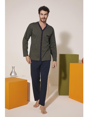 Kly 9217 Erkek V Yaka Boydan Düğmeli Pijama Takım