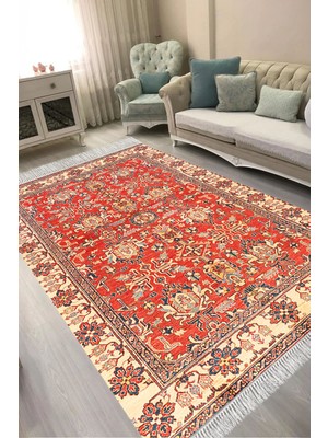Alanur Home Alanur Kaymaz Yıkanabilir Dijital Baskılı Salon Halısı  Trend Saçaklı Otantik E6005 Renkli