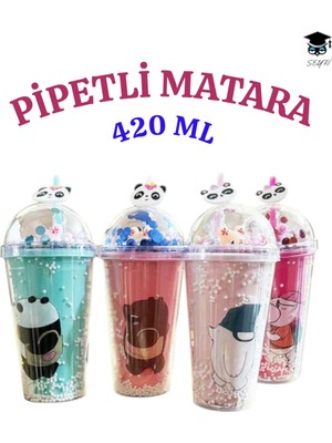 1 Adet Desenli Plastik Pipetli Bardak 420ML Karma Renk Yollanmaktadır