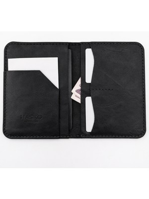 Hasko Atelier Pasaport Kılıfı Siyah Hakiki Deri Şık ve Dayanıklı Pasaport Koruyucu