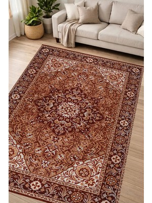 Alanur Home Alanur Kaymaz Yıkanabilir Dijital Baskılı Salon Halısı Yıldız Deri Otantik E6001 Renkli