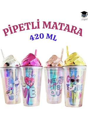 1 Adet Desenli Plastik Pipetli Bardak 420ML Karma Renk Yollanmaktadır