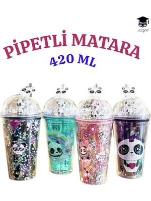1 Adet Desenli Plastik Pipetli Bardak 420ML Karma Renk Yollanmaktadır