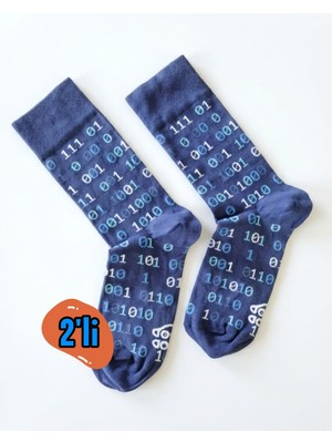 Eminence 2 Çift Unisex Binary Kod Desenli Penye Pamuk Çorap