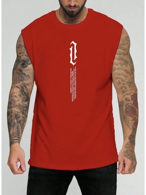 Punix Büyük Beden Özel Seri Dikey Motto Baskılı %100 Pamuk Kolsuz Battal Erkek T-Shirt