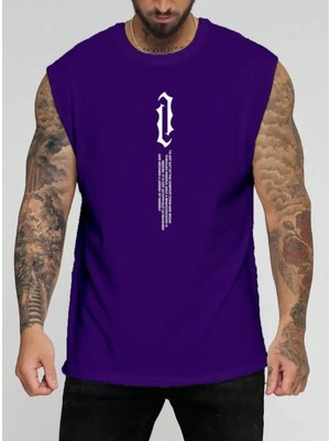 Punix Büyük Beden Özel Seri Dikey Motto Baskılı %100 Pamuk Kolsuz Battal Erkek T-Shirt