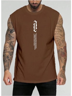 Punix Büyük Beden Özel Seri Dikey Motto Baskılı %100 Pamuk Kolsuz Battal Erkek T-Shirt