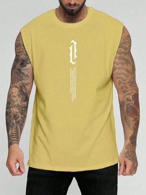 Punix Büyük Beden Özel Seri Dikey Motto Baskılı %100 Pamuk Kolsuz Battal Erkek T-Shirt