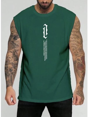 Punix Büyük Beden Özel Seri Dikey Motto Baskılı %100 Pamuk Kolsuz Battal Erkek T-Shirt