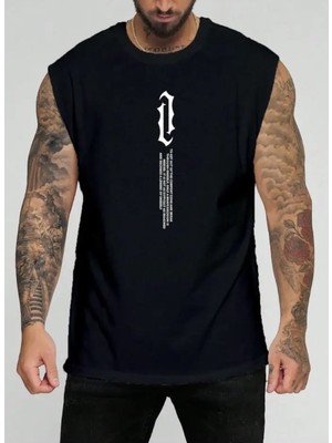 Punix Büyük Beden Özel Seri Dikey Motto Baskılı %100 Pamuk Kolsuz Battal Erkek T-Shirt