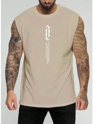 Punix Büyük Beden Özel Seri Dikey Motto Baskılı %100 Pamuk Kolsuz Battal Erkek T-Shirt