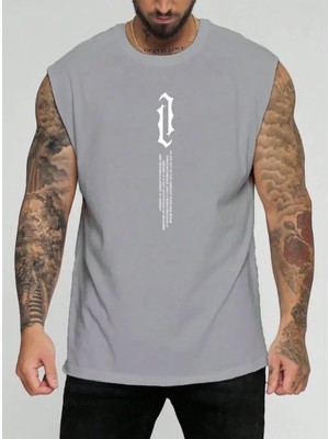 Punix Büyük Beden Özel Seri Dikey Motto Baskılı %100 Pamuk Kolsuz Battal Erkek T-Shirt