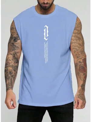 Punix Büyük Beden Özel Seri Dikey Motto Baskılı %100 Pamuk Kolsuz Battal Erkek T-Shirt