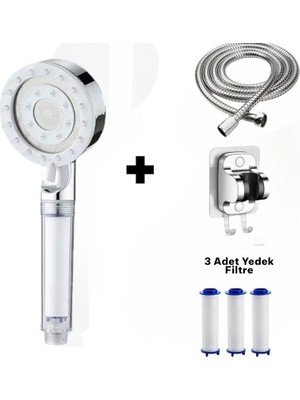 Online Home Market Deyhome 4'lü Set Masajlı Filtreli Duş Başlığı + Yapışkanlı Mafsal (Askı) + 150 cm Örgülü Hortum+3 Adet Yedek Filtre