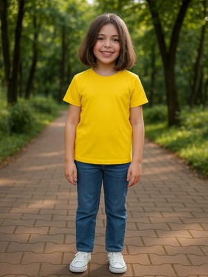 Windy Island Kız Çocuk Bisiklet Yaka %100 Pamuk Kısa Kollu T-Shirt