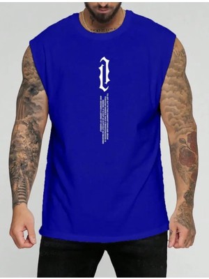 Punix Büyük Beden Özel Seri Dikey Motto Baskılı %100 Pamuk Kolsuz Battal Erkek T-Shirt