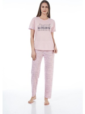 Estiva 22120 Kadın Yazı Desenli Kısa Kollu Viskon Pijama Takımı