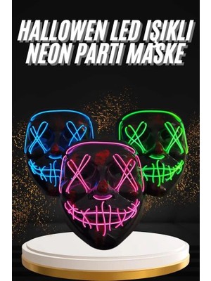 Timion Hallowen Parti Maskesi Neon LED Işıklı Maske 3 Modlu Cadılar Bayramı Maskesi