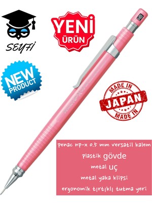 Belirtilmemiş Penac Np-X 0.5 mm Versatil Kalem Plastik Gövde Metal Uç Metal Yaka Klipsi Ergonomik Tırtıklı Tutma