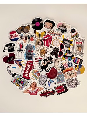 42 Adet Retro Vintage Sticker Set Bullet Journal Ajanda Tablet Telefon Laptop Etiket Çıkartma