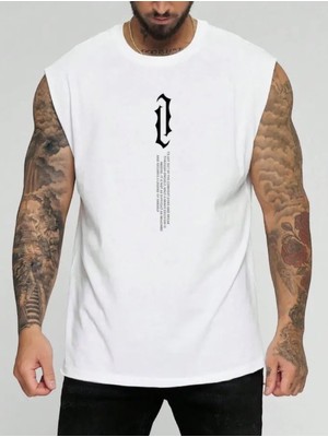 Punix Büyük Beden Özel Seri Dikey Motto Baskılı %100 Pamuk Kolsuz Battal Erkek T-Shirt