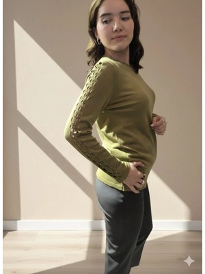 Mare Butik Omuz Detaylı Haki Uzun Kollu Bluz M