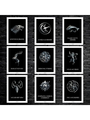Pixaflair - Game Of Thrones - Hanelerin Simgeleri - 9'lu Büyük Set - Tablo - Çerçevesiz Film Poster