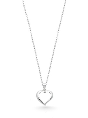Oya Silver Minimalist Içi Boş Kalp Gümüş Kolye 2x1.6 cm [OYSY221]
