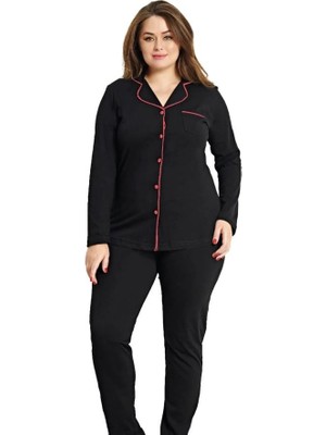 Alperi 79-42 Büyük Beden Boydan Düğmeli Gömlek Uzun Kol Pijama Takımı