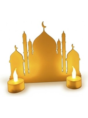 Timion 3D Ramazan Cami Dekor 2 Mumlu Işıklı Masa Üstü Biblo