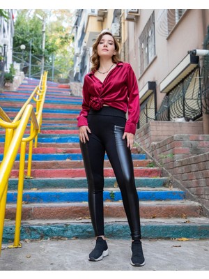 Mare Butik Dökümlü Saten  Uzun Kollu Gömlek