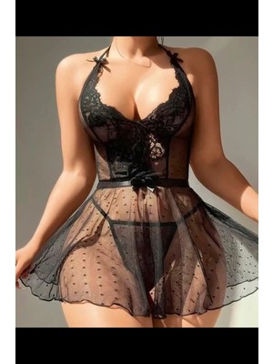 Aria's Closet 3’lü Avantaj Paketi – Siyah Tül Dantelli Seksi Gecelik