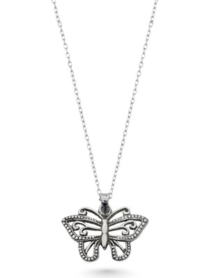 Oya Silver Nokta Işlemeli Gümüş Kelebek Kolye 2.4x2.7 cm [OYSY236]