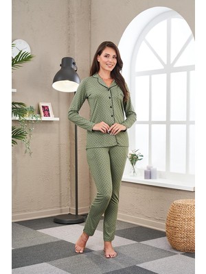 Pjs 23523 Kadın Puanlı Düğmeli Pijama Takım
