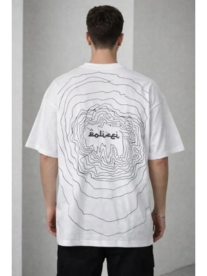 Erkek Bisiklet Yaka Baskılı Kısa Kollu Tişört Streetwear Günlük Basic Pamuklu T-Shirt - Beyaz