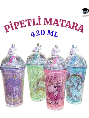 1 Adet Desenli Plastik Pipetli Bardak 420ML Karma Renk Yollanmaktadır