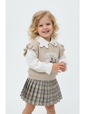 Milays Kız Çocuk Fularlı Gömlek Kazaklı ve Etekli 3 Lü Takım