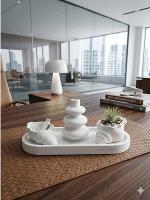 El Yapımı Taş Tozu 4’lü Dekoratif  Spiral,deniz Kabuğu ve Tabak Seti  Modern Salon ve Ev Dekorasyon Objesi
