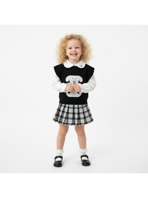 Milays Kız Çocuk Fularlı Gömlek Kazaklı ve Etekli 3 Lü Takım