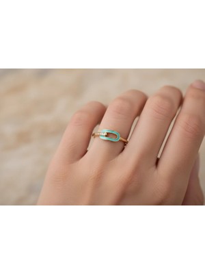 GEBZE TAKI 14 Ayar Turkuaz Mineli Ataç Form Yüzük