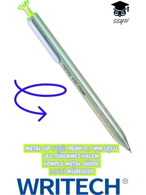 Metal Up 0.7 mm Uçlu Jel Tükenmez Kalem Komple Metal Gövde Mavi Mürekkep