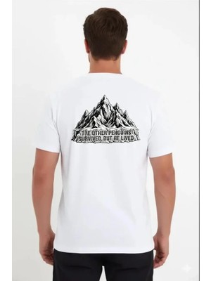 Modatıkla Erkek Nihilist Penguen Temalı Oversize Bisiklet Yaka Tişört - Beyaz