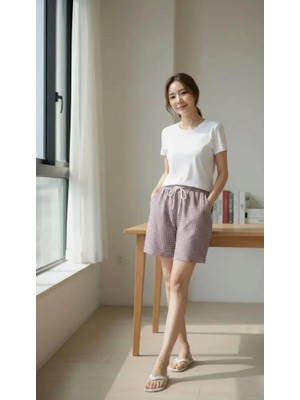 Modatıkla Pötikareli Şort – Beli Lastikli Bağcıklı, Cepli, Rahat Kesim Günlük Yazlık Şort - Gül Kurusu