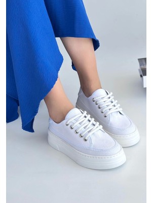 Carin Beyaz Keten Bağcıklı Spor Ayakkabı