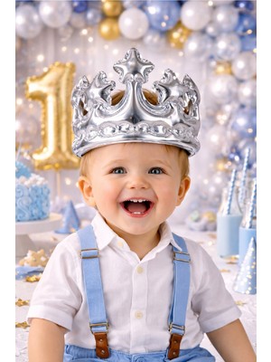 Bkmc Lüks Taç Folyo Balon – Gold & Gümüş Seçenekli Doğum Günü Parti Tacı